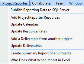 ProjectReporter Menu - Project 2007